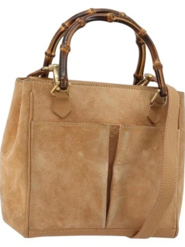 Gucci Bamboo Hand Bag Suede 2way Beige Gold 000 1364 0316 Auth 181173